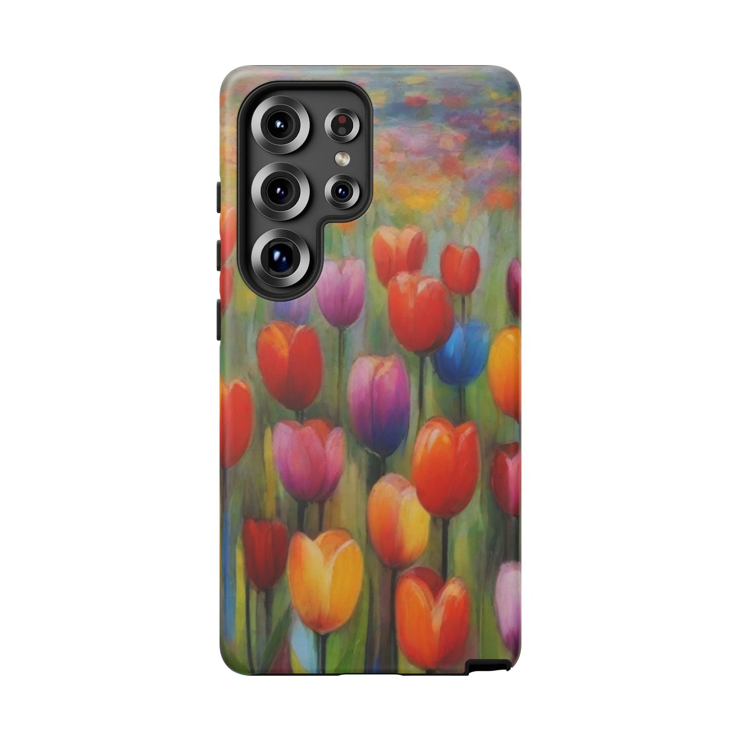 Tough Case Phone Case for Samsung Galaxy S25/S24– Dual Layer, Matte/Glossy Finish, Wireless Charging Compatible, Colorful Tulip Phone Case