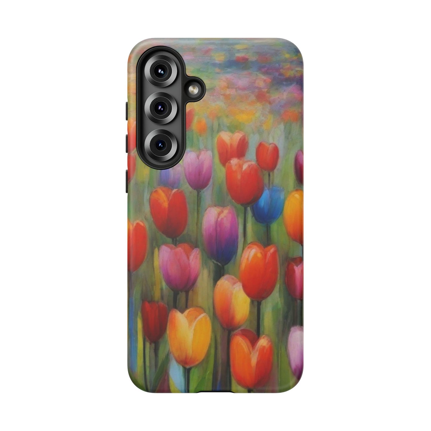 Tough Case Phone Case for Samsung Galaxy S25/S24– Dual Layer, Matte/Glossy Finish, Wireless Charging Compatible, Colorful Tulip Phone Case