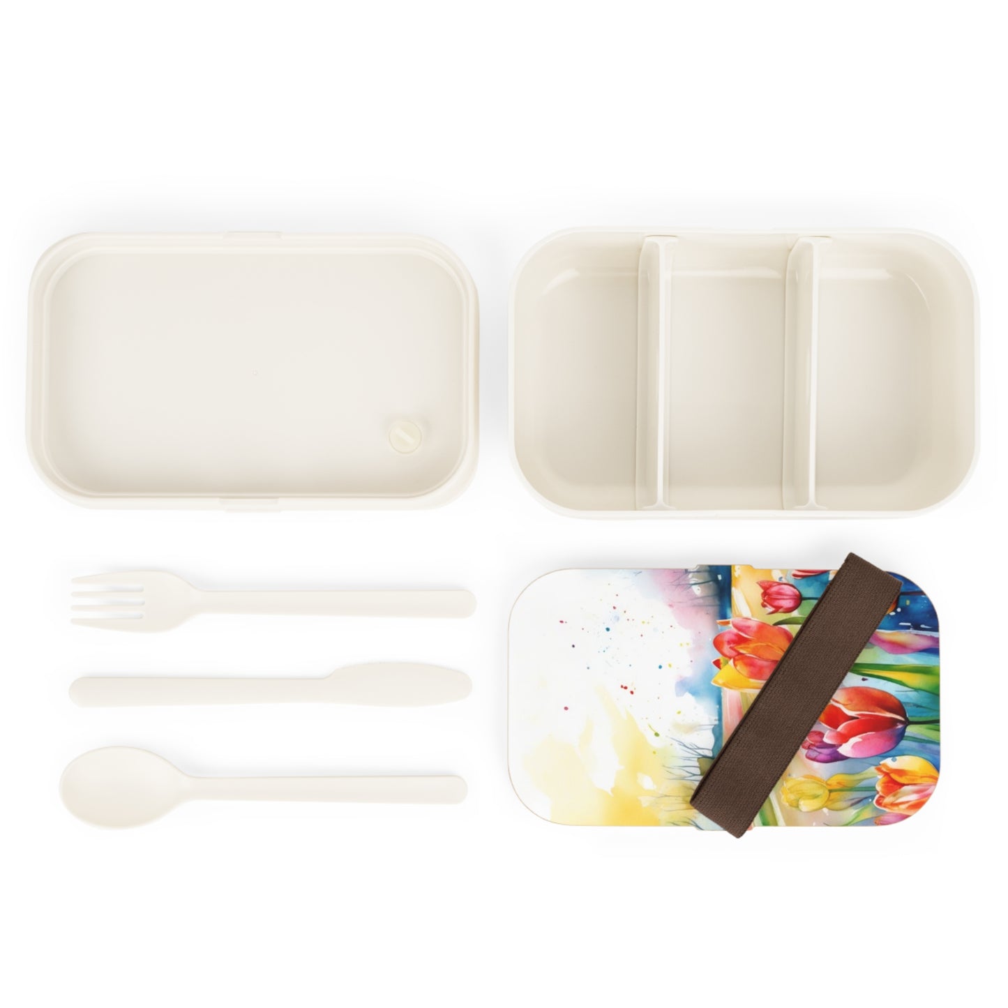 Stylish Bento Box Lunchbox – Portable, Designer Food Container with Wooden Lid & Two Moveable Compartments for Work, School & Picnics