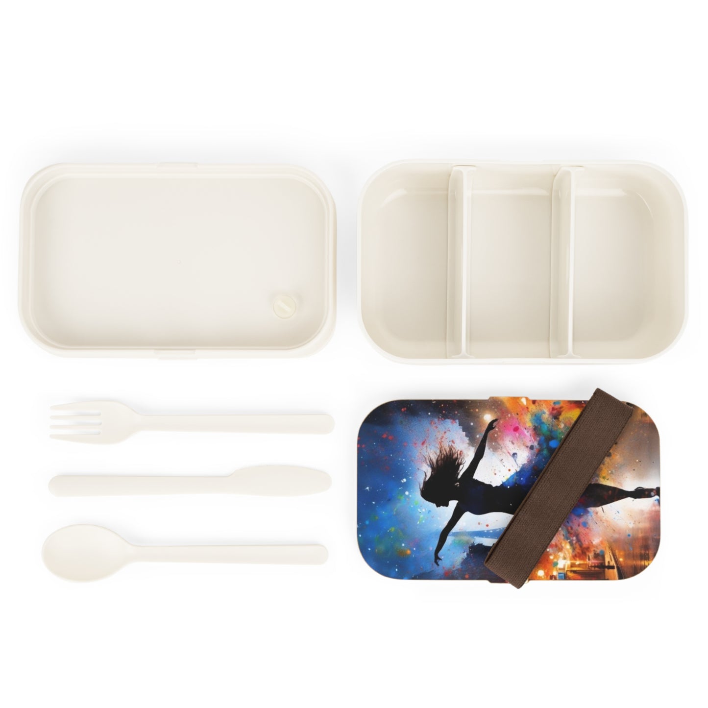 Stylish Bento Box Lunchbox – Portable, Designed Food Container with Wooden Lid & Two Moveable Compartments for Work, School & Picnics