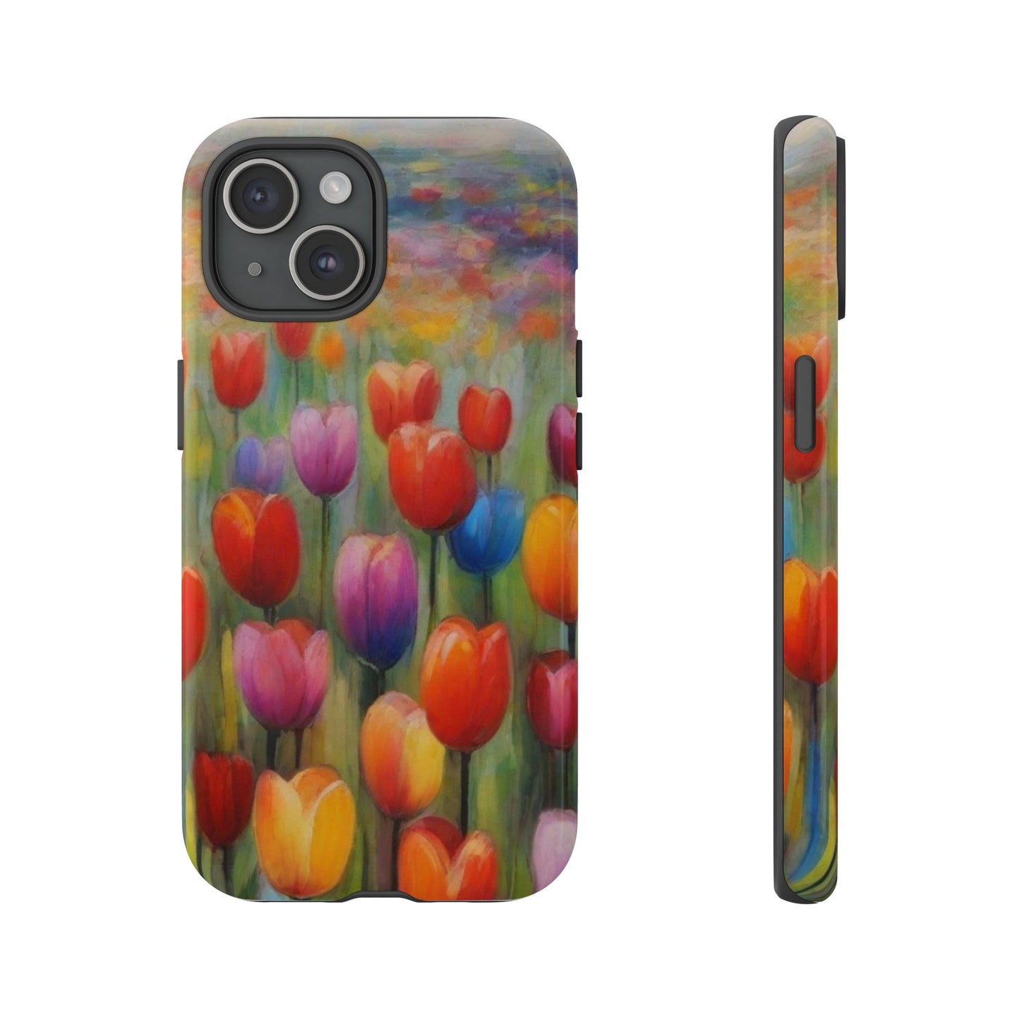 iPhone Tough Case Phone Case for iPhone 14\15\16 – Dual Layer, Matte/Glossy Finish, Wireless Charging Compatible, Colorful Tulip Phone Case
