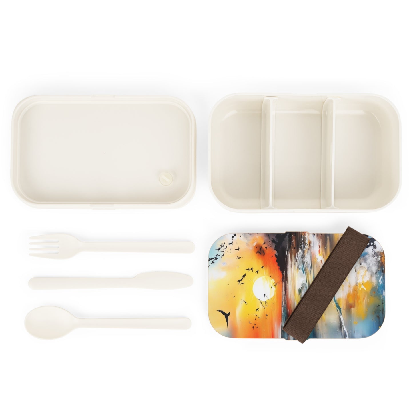 Stylish Bento Box Lunchbox – Portable, Designed Food Container with Wooden Lid & Two Moveable Compartments for Work, School & Picnics