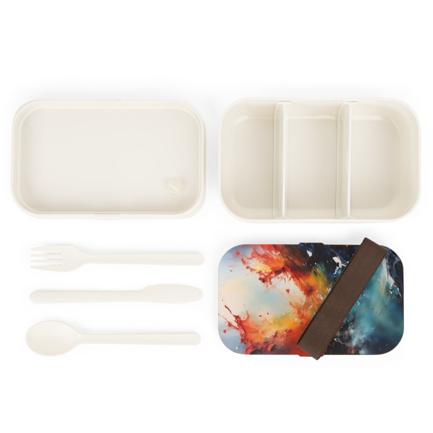 Stylish Bento Box Lunchbox – Portable, Designed Food Container with Wooden Lid & Two Moveable Compartments for Work, School & Picnics
