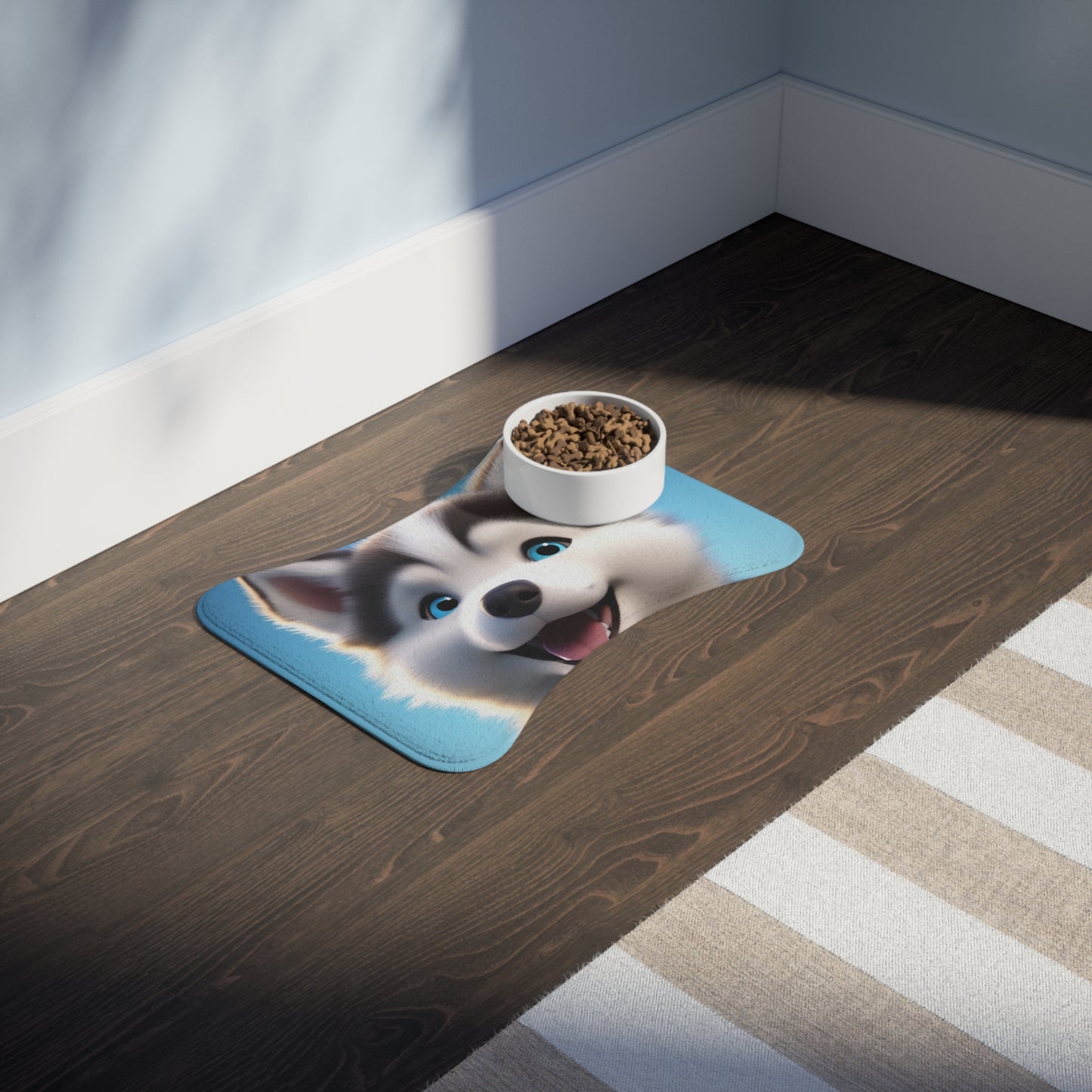 Designer Pet Feeding Mat – Non-Slip, Absorbent & Bone Shaped for Mess-Free Meals, Adorable Husky Pet Feeding Mat - Ideal for Dog Lovers