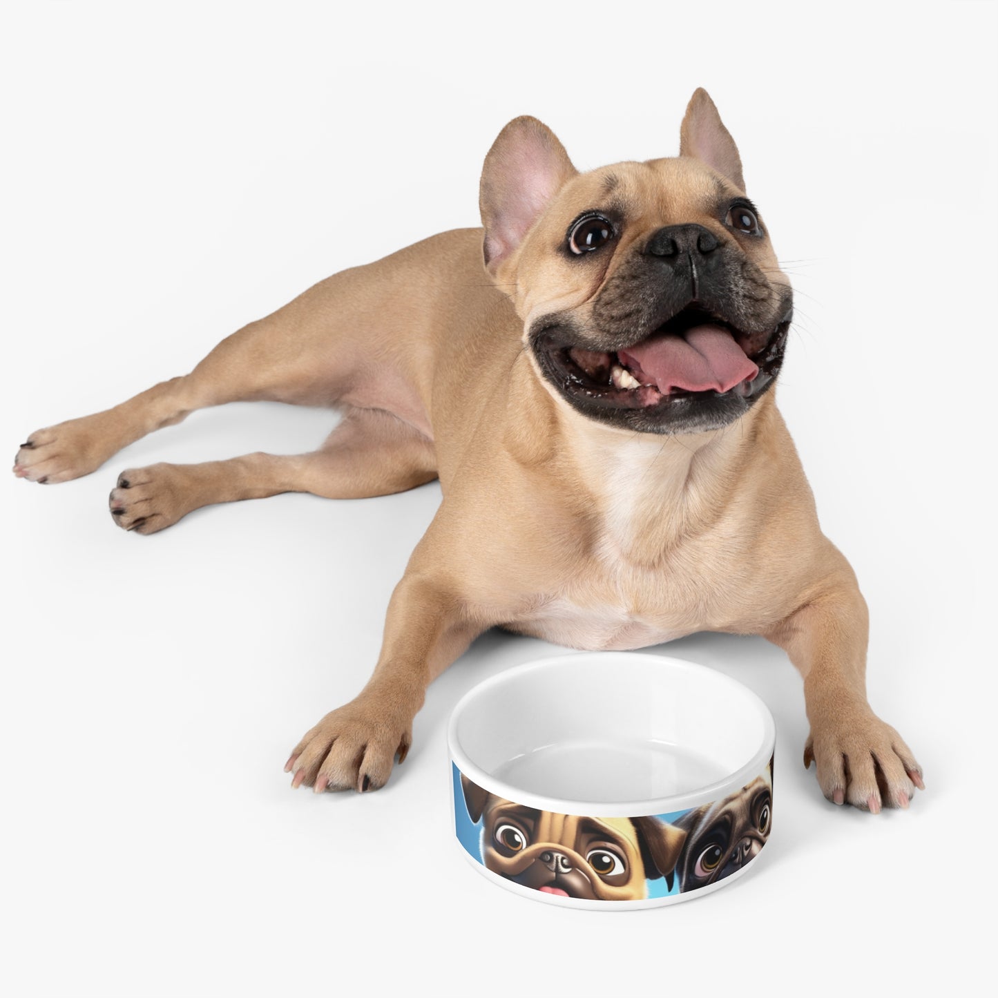 Pet Dog Bowl – Ceramic Food & Water Dish, Microwave & Dishwasher Safe, Cute Pug Pet Bowl - Perfect Gift for Dog Lovers