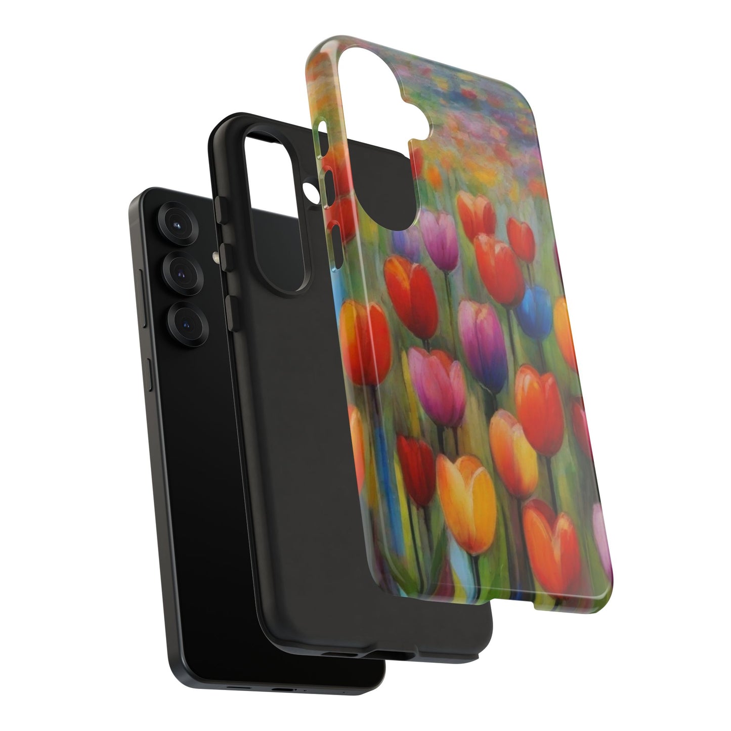Tough Case Phone Case for Samsung Galaxy S25/S24– Dual Layer, Matte/Glossy Finish, Wireless Charging Compatible, Colorful Tulip Phone Case