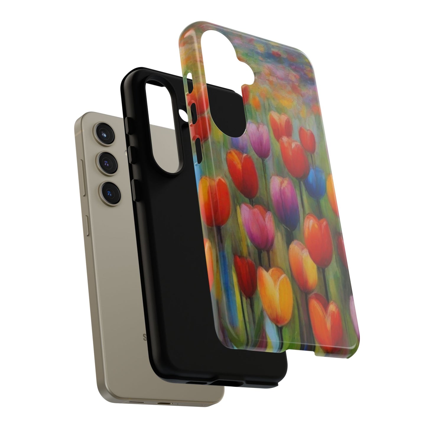 Tough Case Phone Case for Samsung Galaxy S25/S24– Dual Layer, Matte/Glossy Finish, Wireless Charging Compatible, Colorful Tulip Phone Case