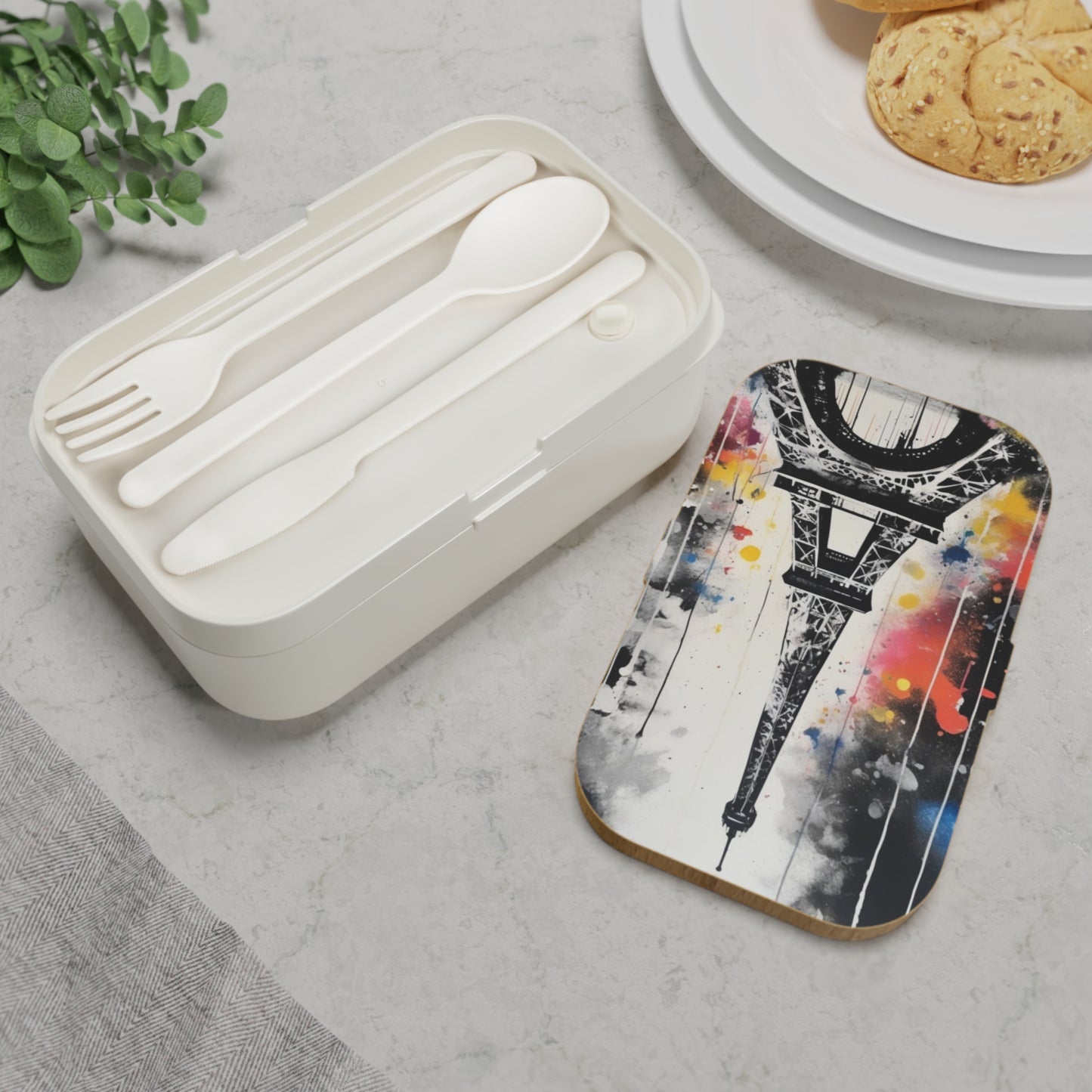 Stylish Bento Box Lunchbox – Portable, Designed Food Container with Wooden Lid & Two Moveable Compartments for Work, School & Picnics
