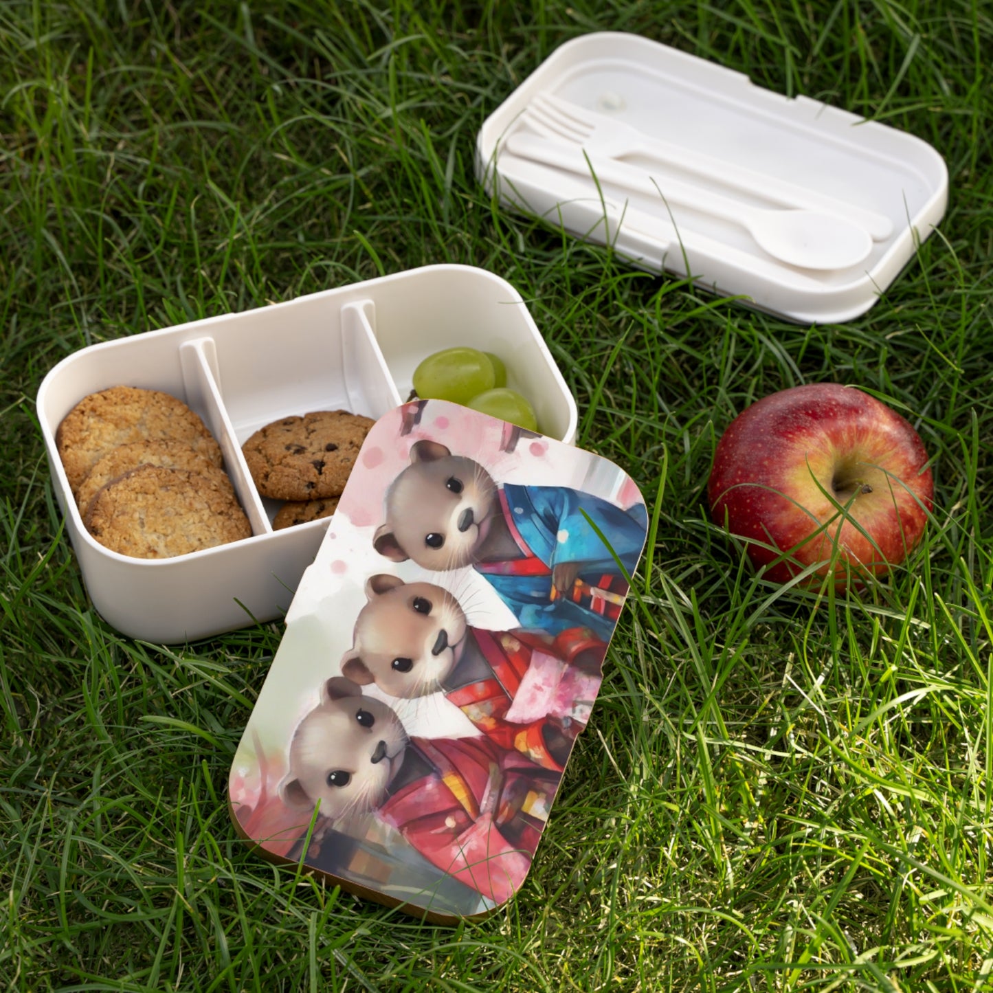 Stylish Bento Box Lunchbox – Portable, Designed Food Container with Wooden Lid & Two Moveable Compartments for Work, School & Picnics