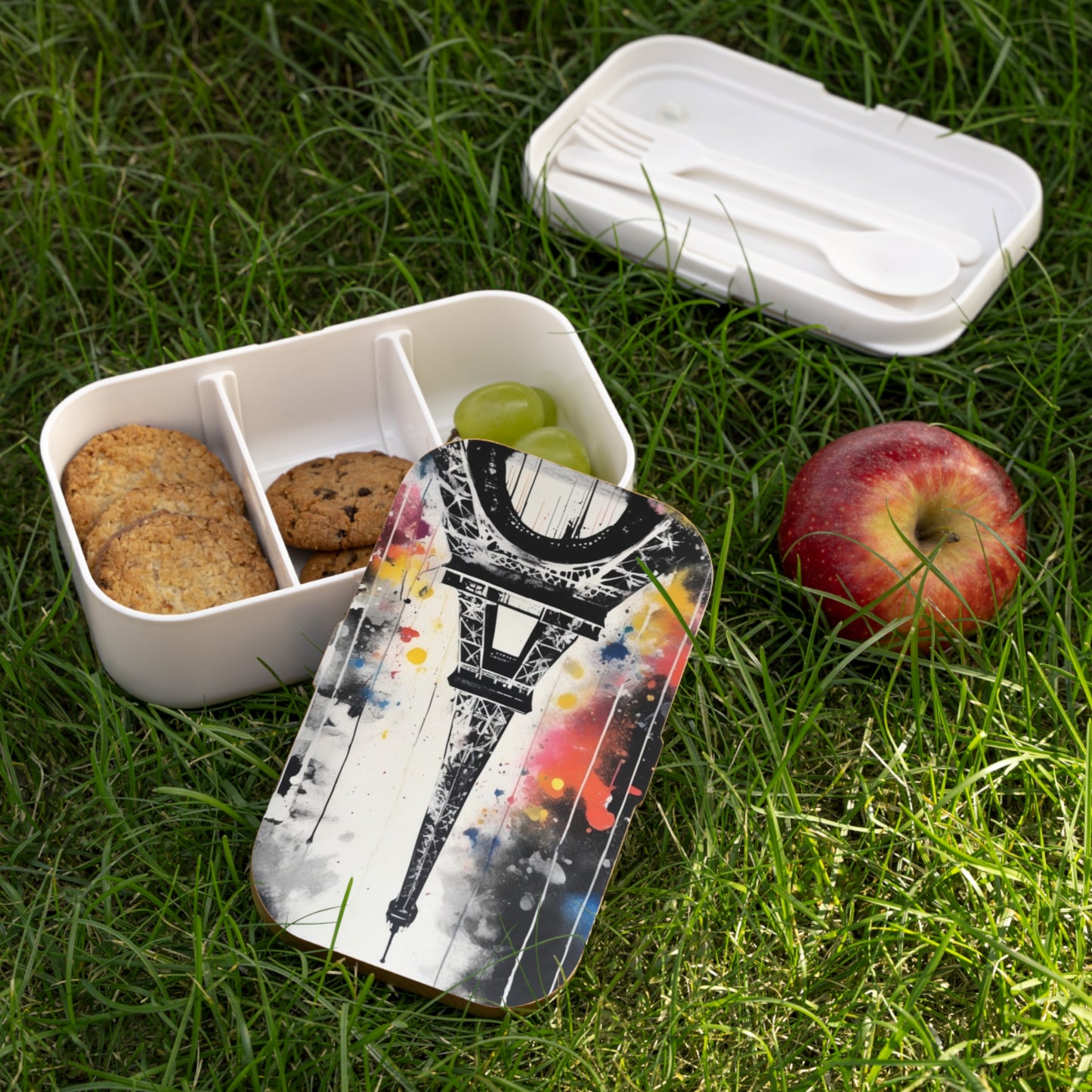 Stylish Bento Box Lunchbox – Portable, Designed Food Container with Wooden Lid & Two Moveable Compartments for Work, School & Picnics