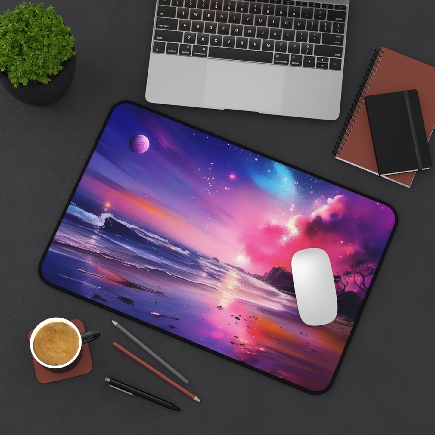 Large Gaming Mouse Pad – Premium Mouse Pad & Tech Accessory for Home & Office, Premium Desk Mat, Gaming Mouse Pad, Non-slip, Cosmic Serenity Desk Mat – Vibrant Ocean & Galaxy Design for Home Office
