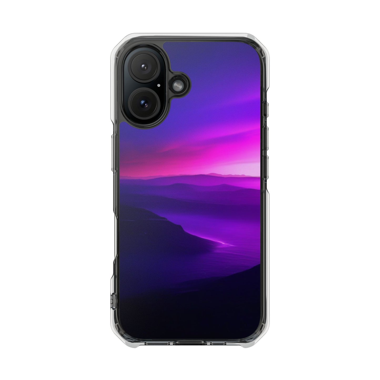 Magnetic Phone Case for iPhone 16/15/14, Impact Protection, Stylish Tech Accessory, Gift for Tech Lovers, Purple Landscape Case