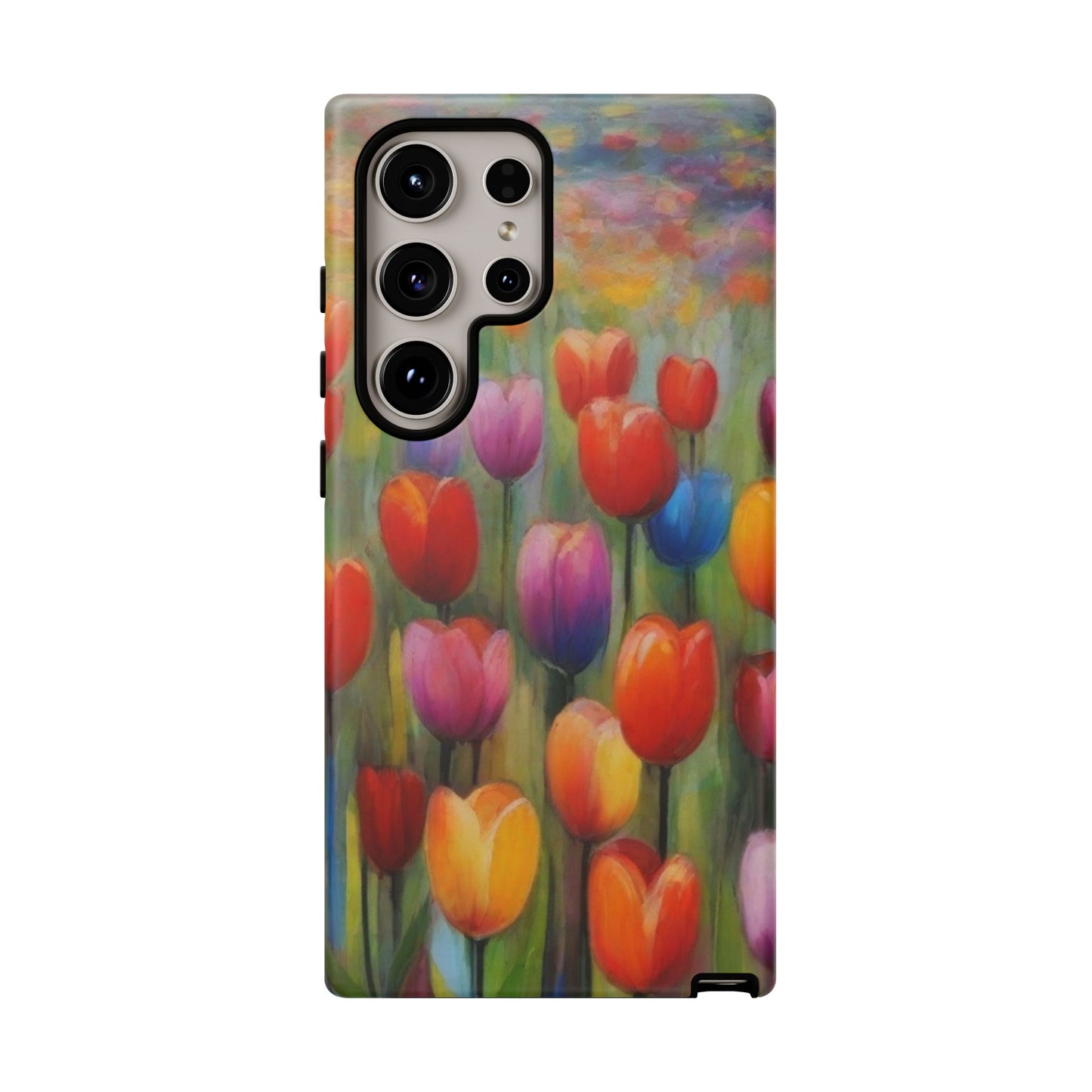 Tough Case Phone Case for Samsung Galaxy S25/S24– Dual Layer, Matte/Glossy Finish, Wireless Charging Compatible, Colorful Tulip Phone Case