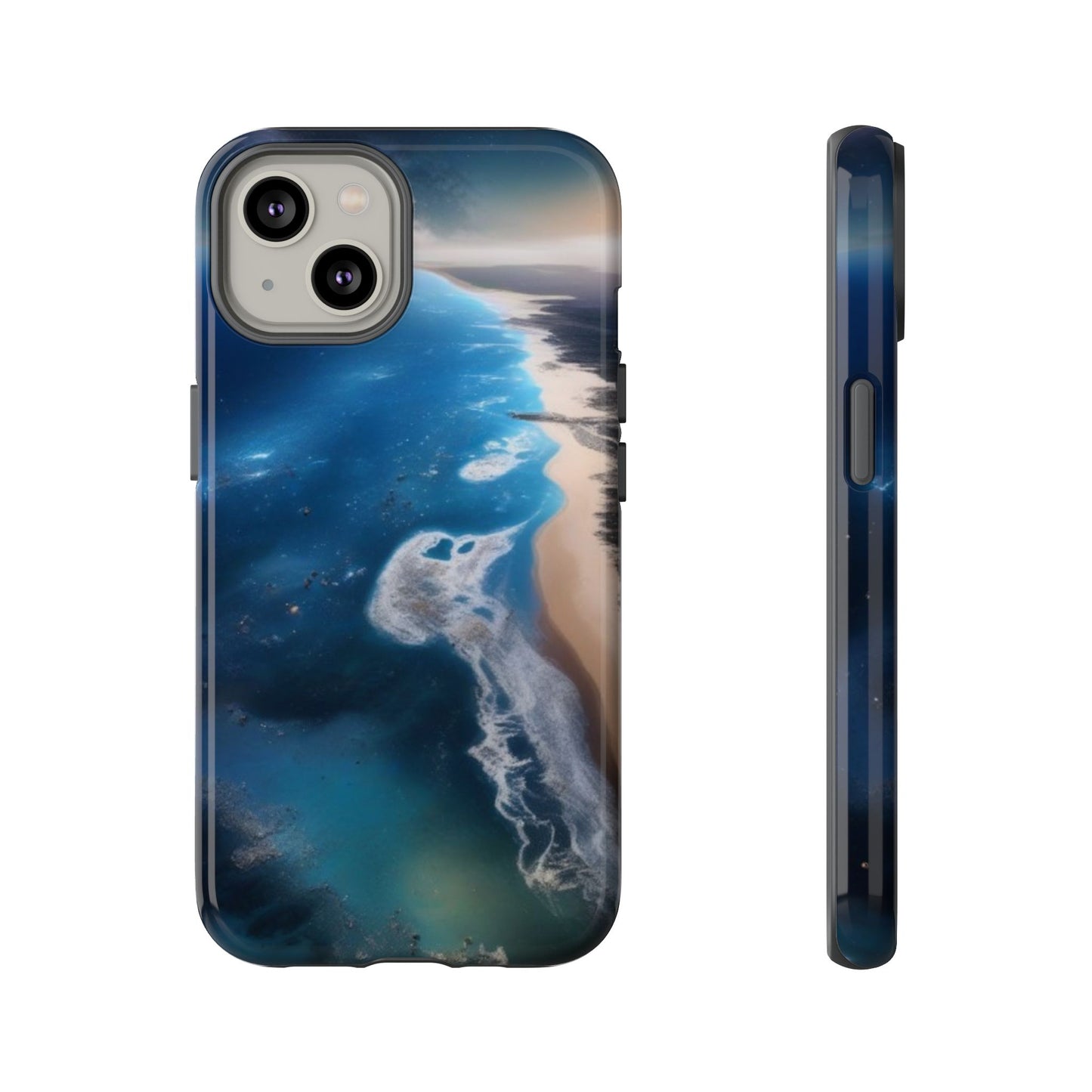 iPhone Tough Case Phone Case for iPhone 14\15\16 – Dual Layer, Matte/Glossy Finish, Wireless Charging Compatible, Ocean Waves Phone Case - Tough and Stylish Protection for Beach Lovers
