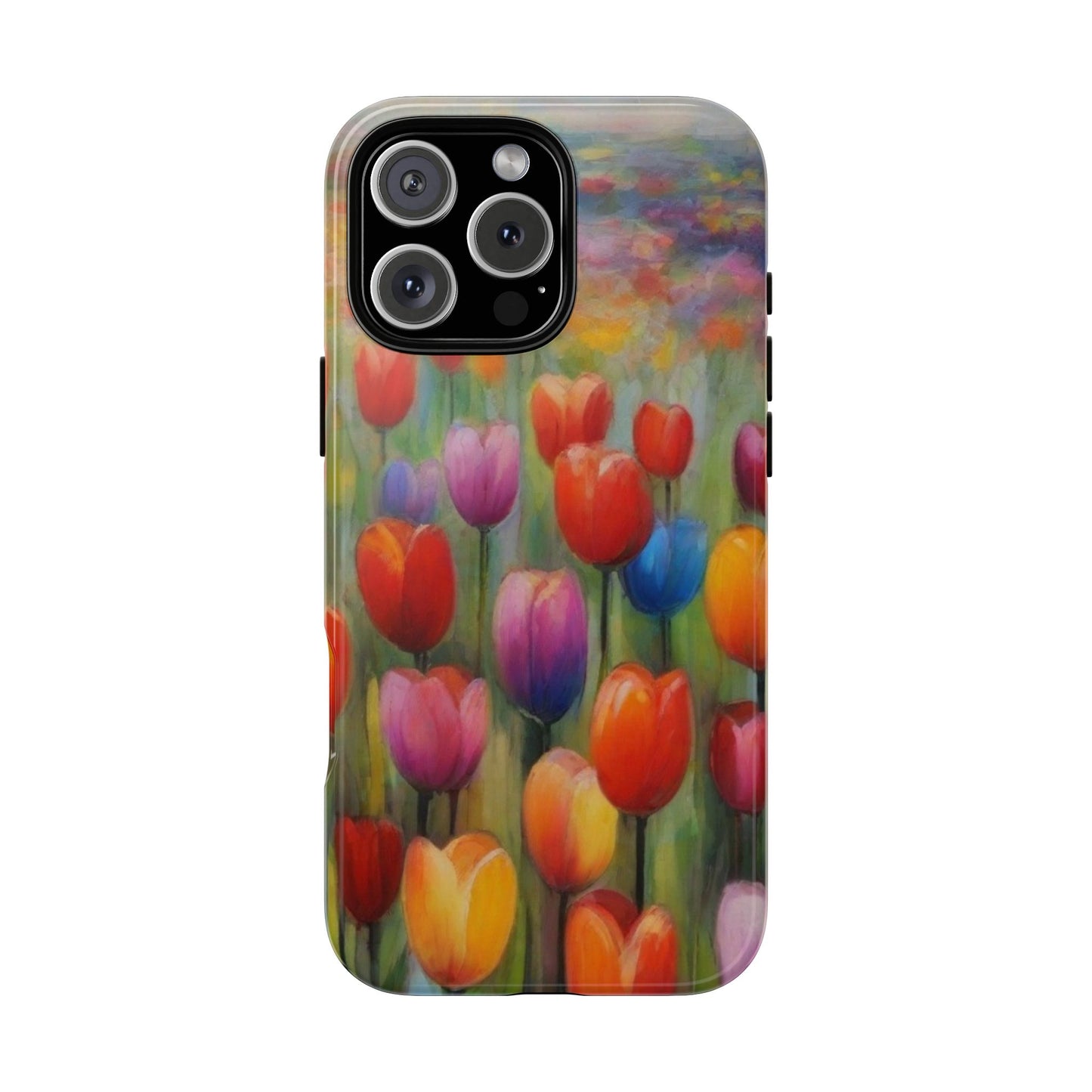 iPhone Tough Case Phone Case for iPhone 14\15\16 – Dual Layer, Matte/Glossy Finish, Wireless Charging Compatible, Colorful Tulip Phone Case