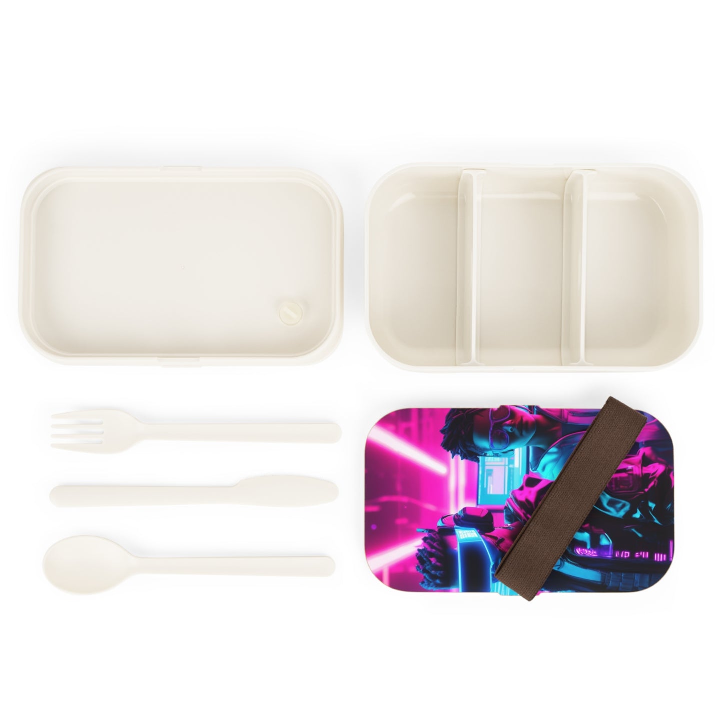 Stylish Bento Box Lunchbox – Portable, Designer Food Container with Wooden Lid & Two Moveable Compartments for Work, School & Picnics, Cyberpunk Bento Lunch Box - Stylish & Functional Meal Container