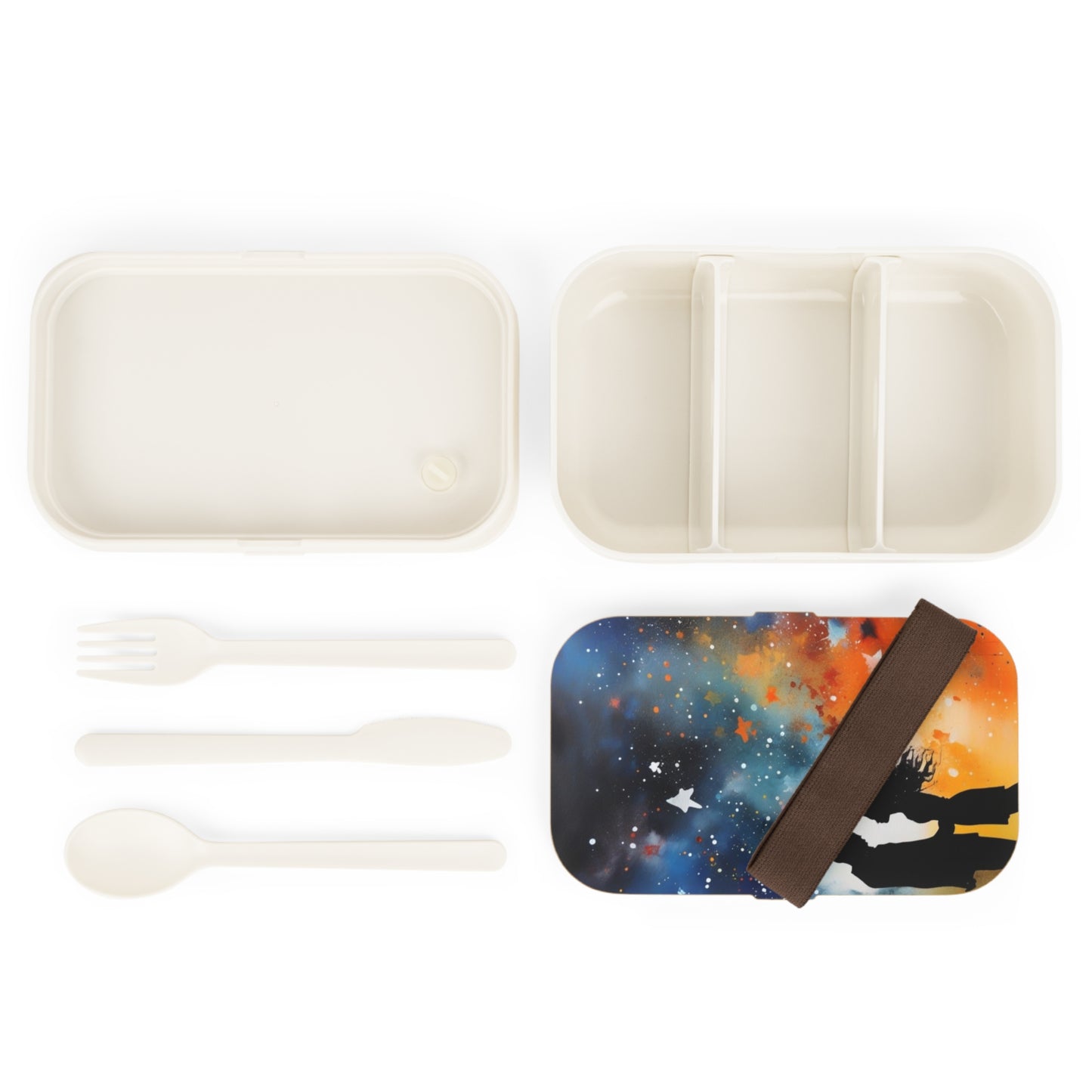 Stylish Bento Box Lunchbox – Portable, Designed Food Container with Wooden Lid & Two Moveable Compartments for Work, School & Picnics