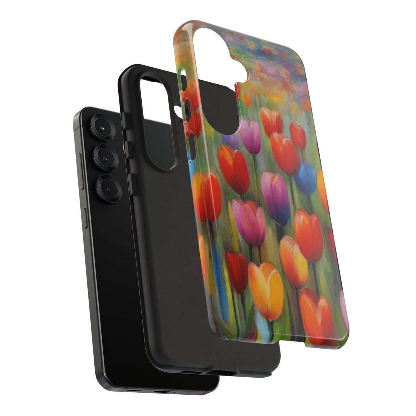 Tough Case Phone Case for Samsung Galaxy S25/S24– Dual Layer, Matte/Glossy Finish, Wireless Charging Compatible, Colorful Tulip Phone Case