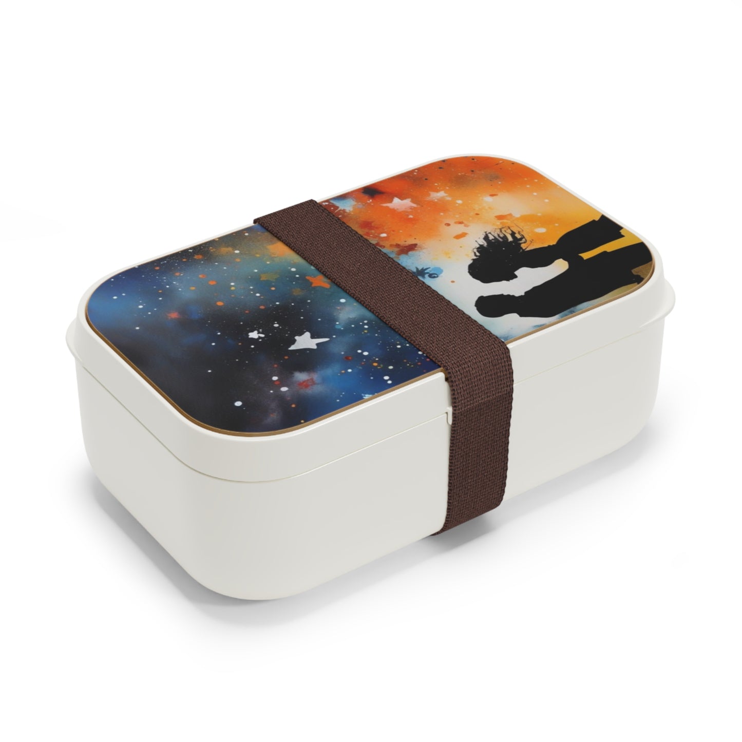 Stylish Bento Box Lunchbox – Portable, Designed Food Container with Wooden Lid & Two Moveable Compartments for Work, School & Picnics