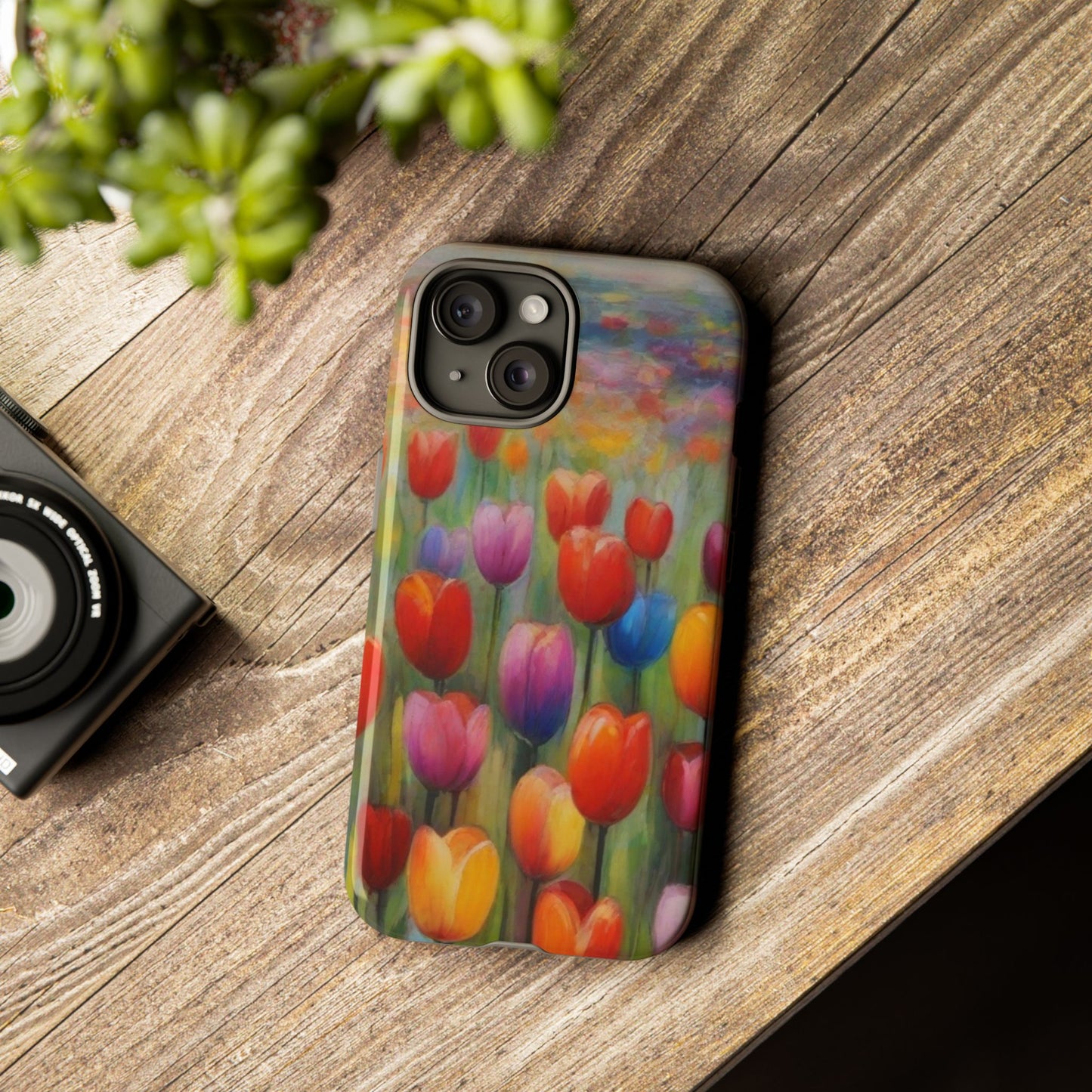 iPhone Tough Case Phone Case for iPhone 14\15\16 – Dual Layer, Matte/Glossy Finish, Wireless Charging Compatible, Colorful Tulip Phone Case