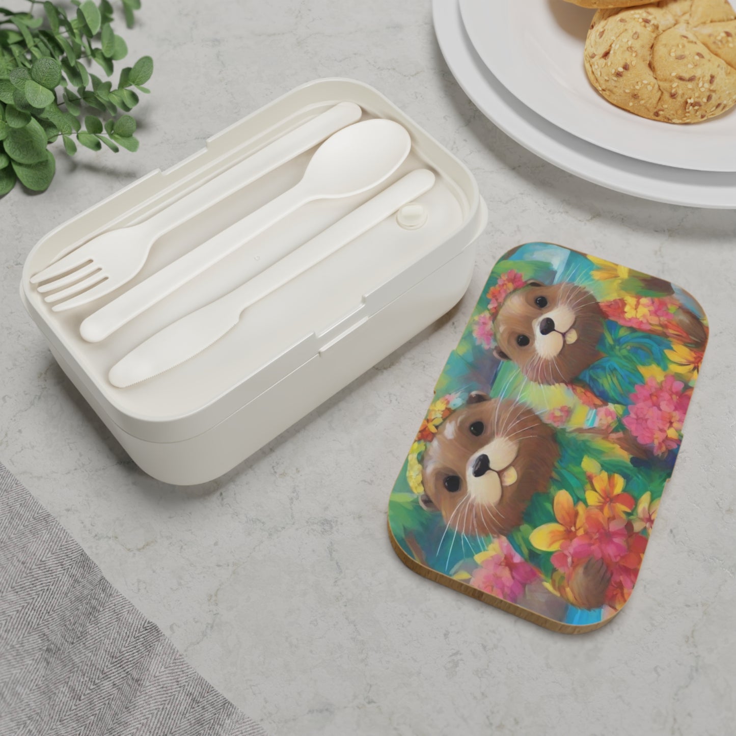 Stylish Bento Box Lunchbox – Portable, Designed Food Container with Wooden Lid & Two Moveable Compartments for Work, School & Picnics