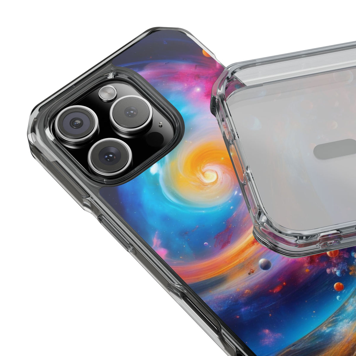 Magnetic Impact Phone Case for iPhone 16/15/14 — Colorful Cosmic Swirl Design