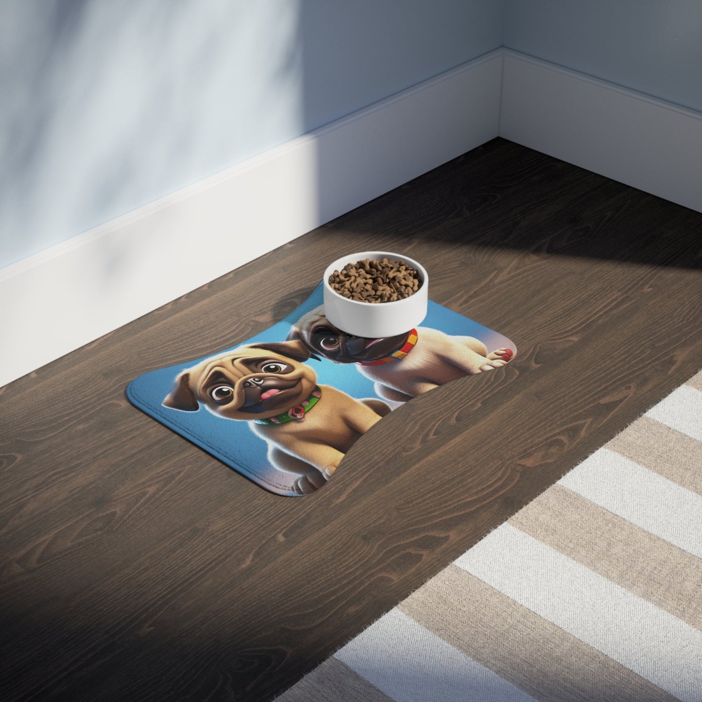 Designer Pet Feeding Mat – Non-Slip, Absorbent & Bone Shaped for Mess-Free Meals, Adorable Pug Pet Feeding Mat - Fun & Functional Dog Dish Mat with Cute Design