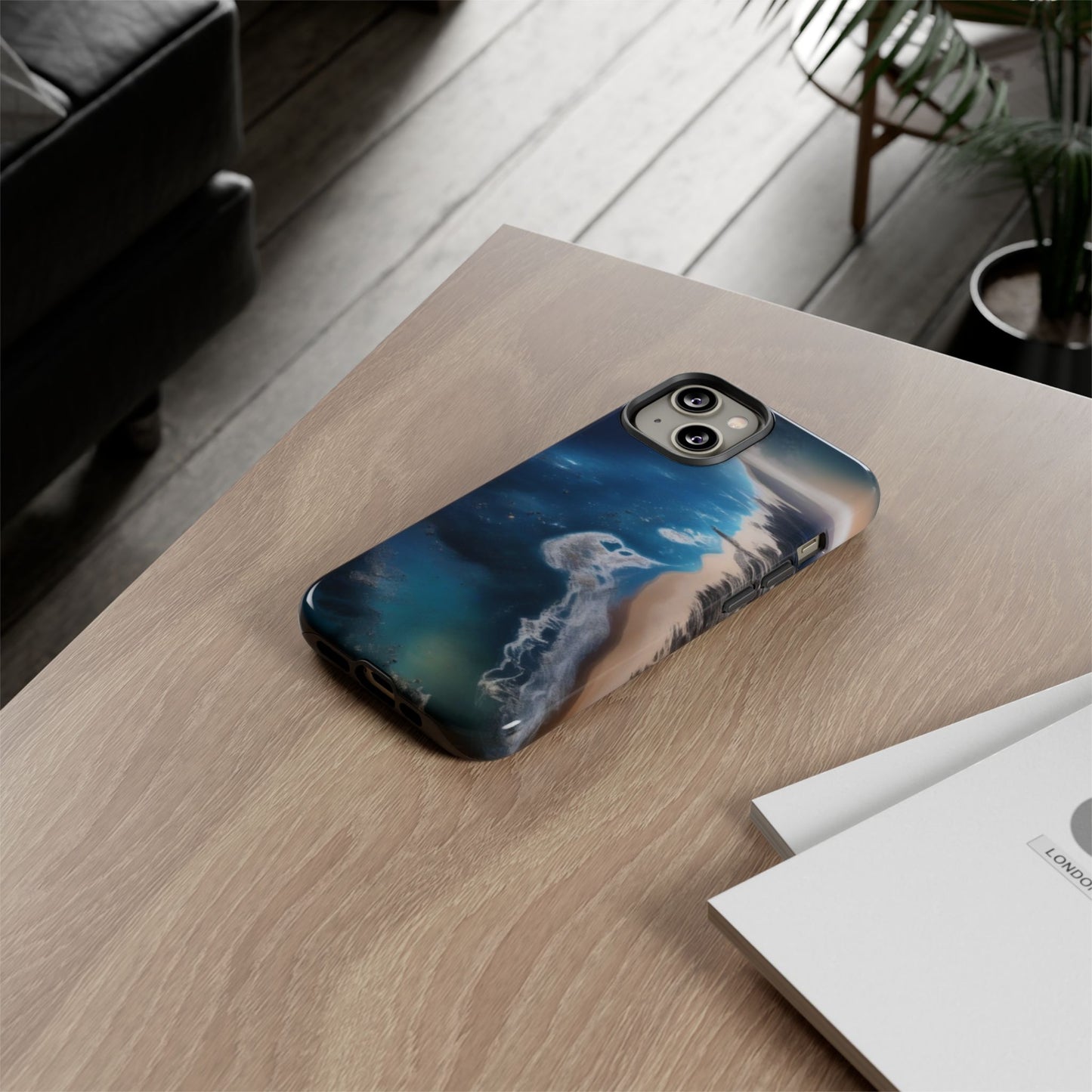 iPhone Tough Case Phone Case for iPhone 14\15\16 – Dual Layer, Matte/Glossy Finish, Wireless Charging Compatible, Ocean Waves Phone Case - Tough and Stylish Protection for Beach Lovers