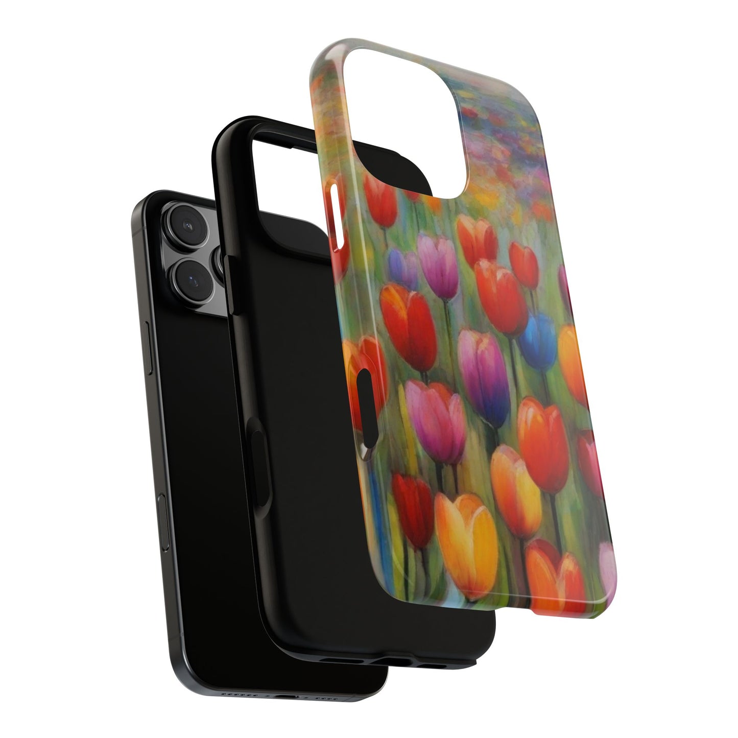 iPhone Tough Case Phone Case for iPhone 14\15\16 – Dual Layer, Matte/Glossy Finish, Wireless Charging Compatible, Colorful Tulip Phone Case