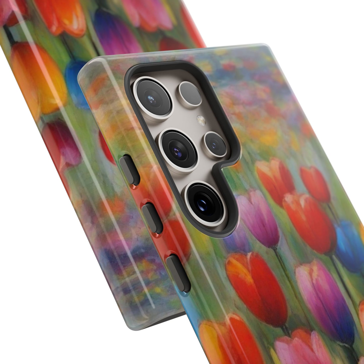 Tough Case Phone Case for Samsung Galaxy S25/S24– Dual Layer, Matte/Glossy Finish, Wireless Charging Compatible, Colorful Tulip Phone Case