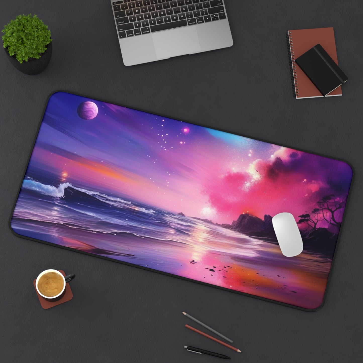 Large Gaming Mouse Pad – Premium Mouse Pad & Tech Accessory for Home & Office, Premium Desk Mat, Gaming Mouse Pad, Non-slip, Cosmic Serenity Desk Mat – Vibrant Ocean & Galaxy Design for Home Office