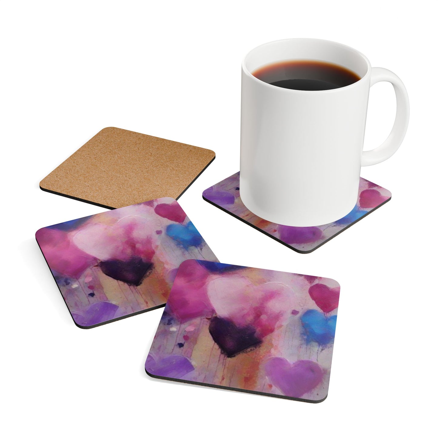Designer Cork Coaster Set – High-Gloss Drink Coasters with Cork Backing (Set of 4)