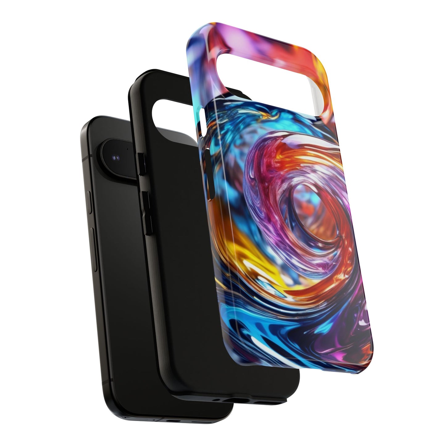 Tough Case Phone Case for Google Pixel 9/9Pro– Dual Layer, Matte/Glossy Finish, Wireless Charging Compatible, Artistic Phone Case with Colorful Swirl Design