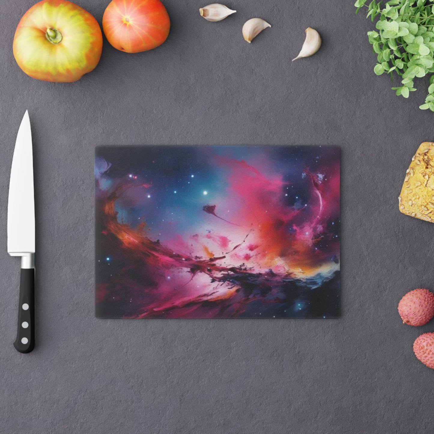 Tempered Glass Cutting Board – Hygienic, Scratch-Resistant, Dishwasher-Safe | Modern Kitchen Essential, Galaxy-themed Cutting Board - Cosmic Kitchen Decor for Space Lovers