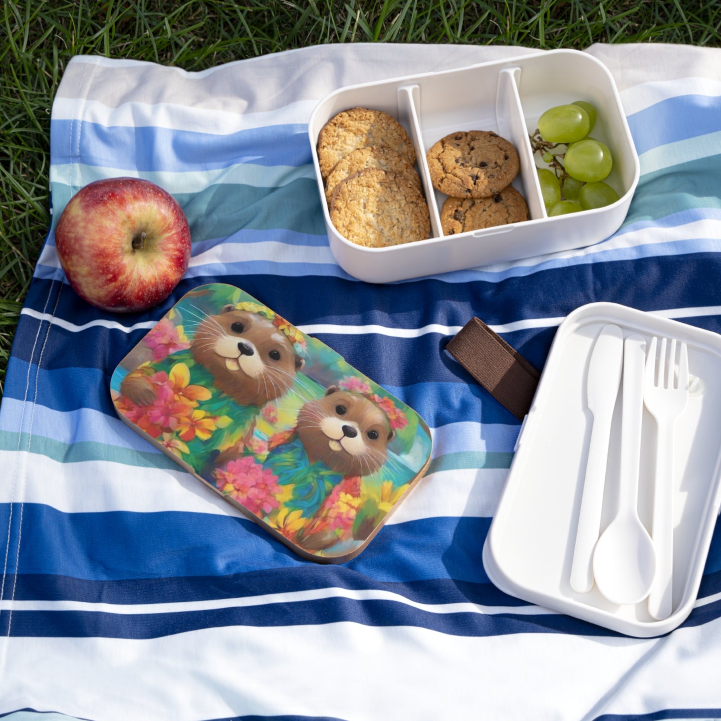 Stylish Bento Box Lunchbox – Portable, Designed Food Container with Wooden Lid & Two Moveable Compartments for Work, School & Picnics