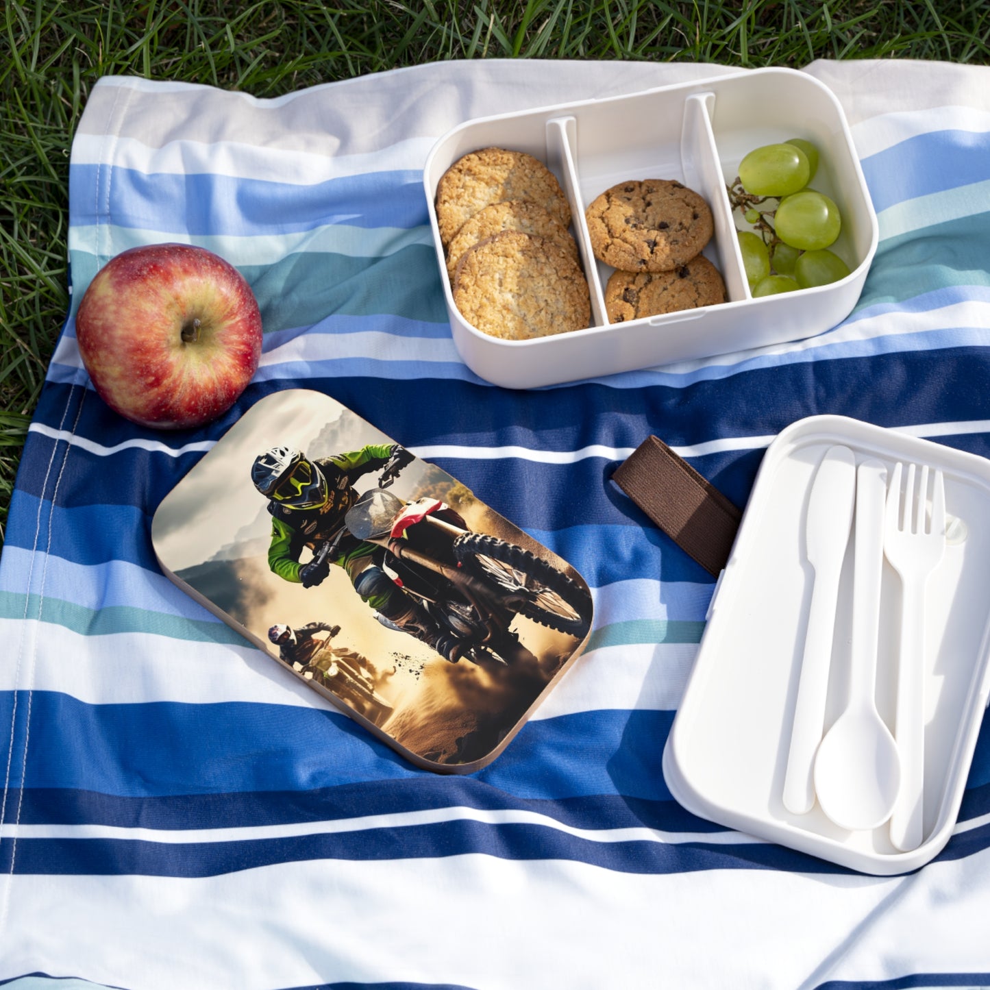 Stylish Bento Box Lunchbox – Portable, Designer Food Container with Wooden Lid & Two Moveable Compartments for Work, School & Picnics, Adventure Bento Lunch Box - Perfect for Active Lifestyles and Outdoor Meals