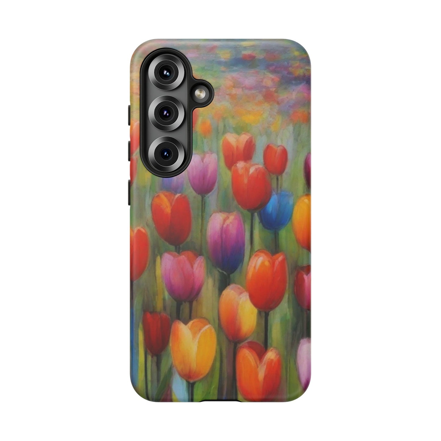 Tough Case Phone Case for Samsung Galaxy S25/S24– Dual Layer, Matte/Glossy Finish, Wireless Charging Compatible, Colorful Tulip Phone Case