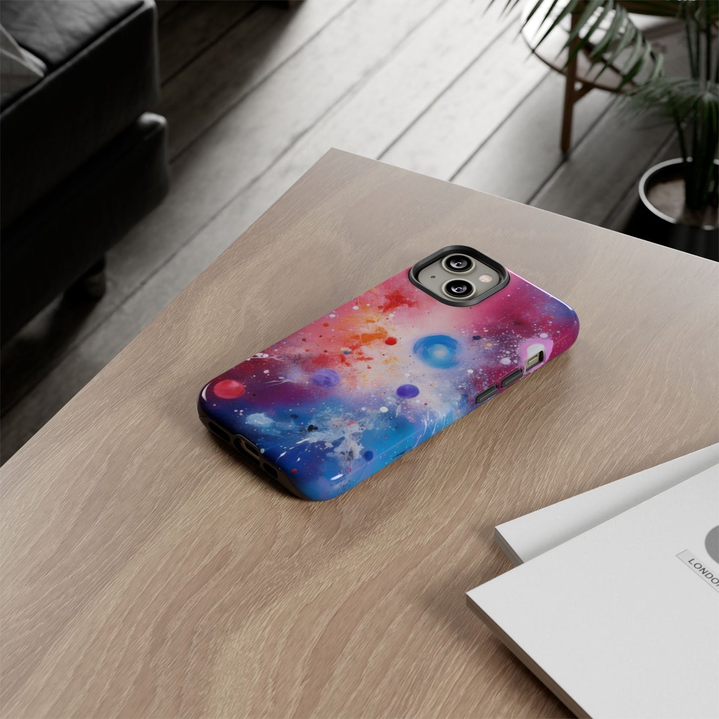 iPhone Tough Case Phone Case for iPhone 14\15\16 – Dual Layer, Matte/Glossy Finish, Wireless Charging Compatible, Galaxy-Themed Tough Phone Case – Vibrant Space Design for Audiophiles and Fashion Lovers