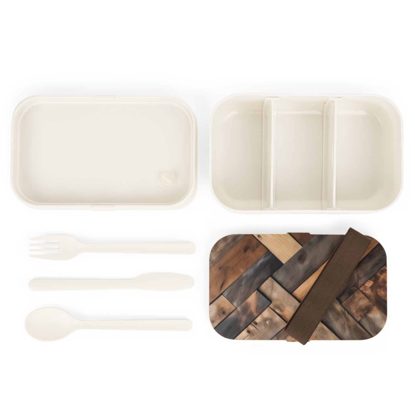 Stylish Bento Box Lunchbox – Portable, Designer Food Container with Wooden Lid & Two Moveable Compartments for Work, School & Picnics