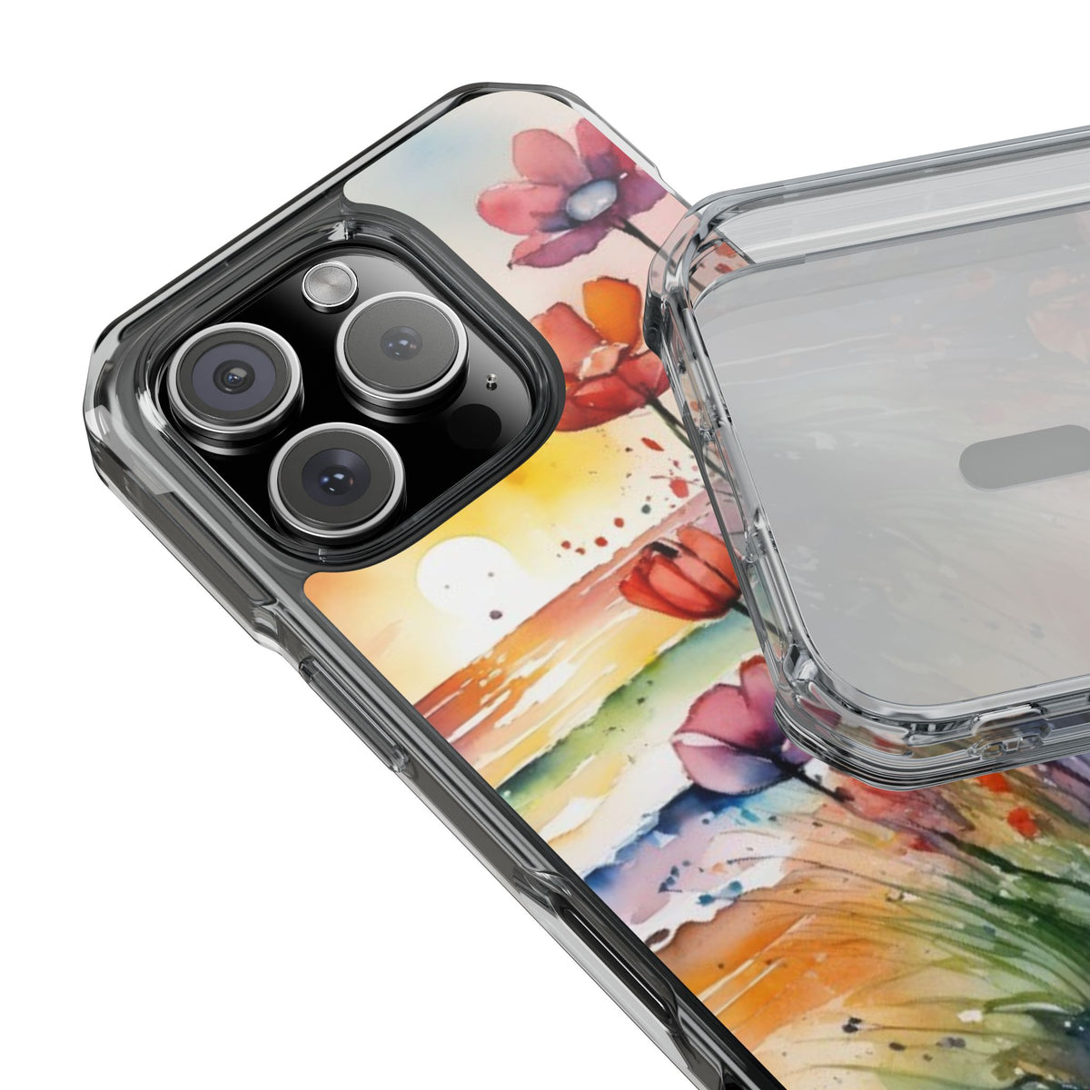 Floral Magnetic Phone Case for iPhone 14\15\16- Clear Impact Protection, Beach case, iphone 16 pro max, iPhone case