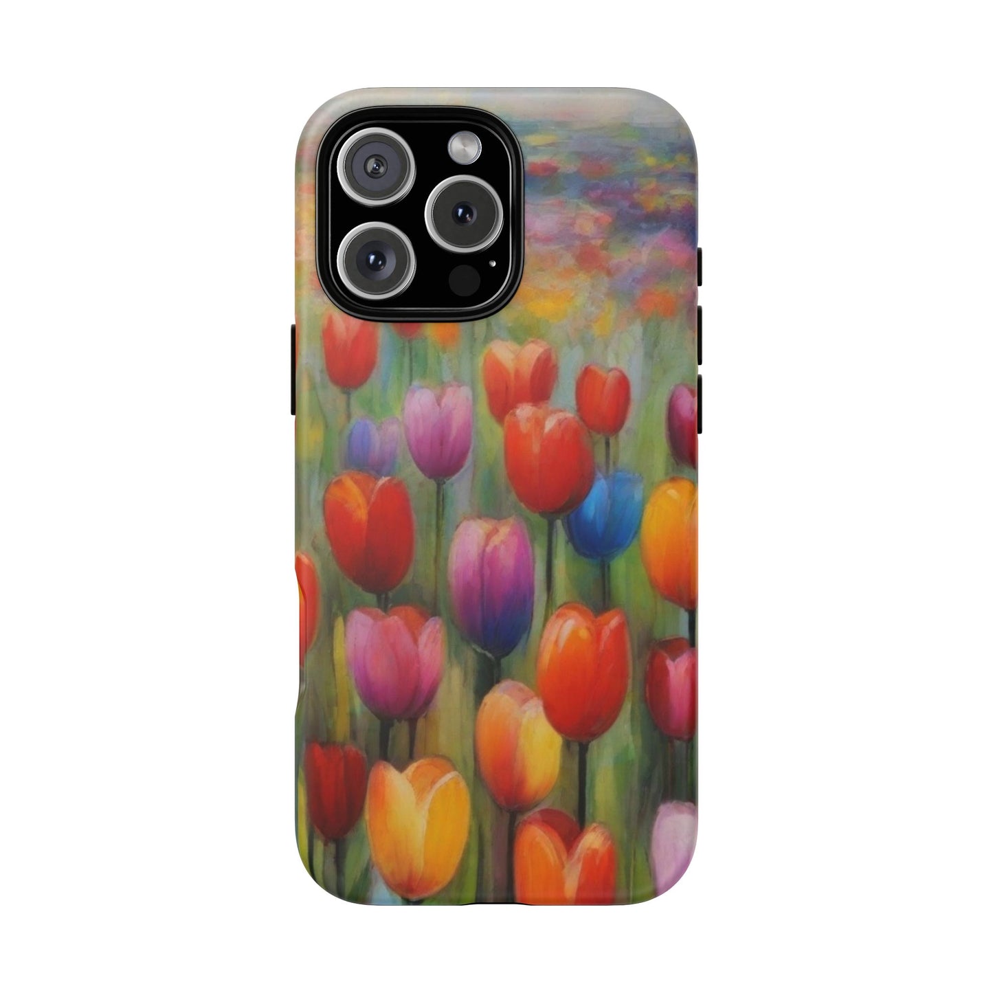 iPhone Tough Case Phone Case for iPhone 14\15\16 – Dual Layer, Matte/Glossy Finish, Wireless Charging Compatible, Colorful Tulip Phone Case
