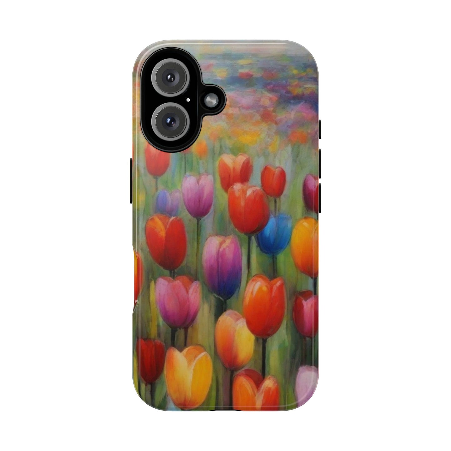 iPhone Tough Case Phone Case for iPhone 14\15\16 – Dual Layer, Matte/Glossy Finish, Wireless Charging Compatible, Colorful Tulip Phone Case