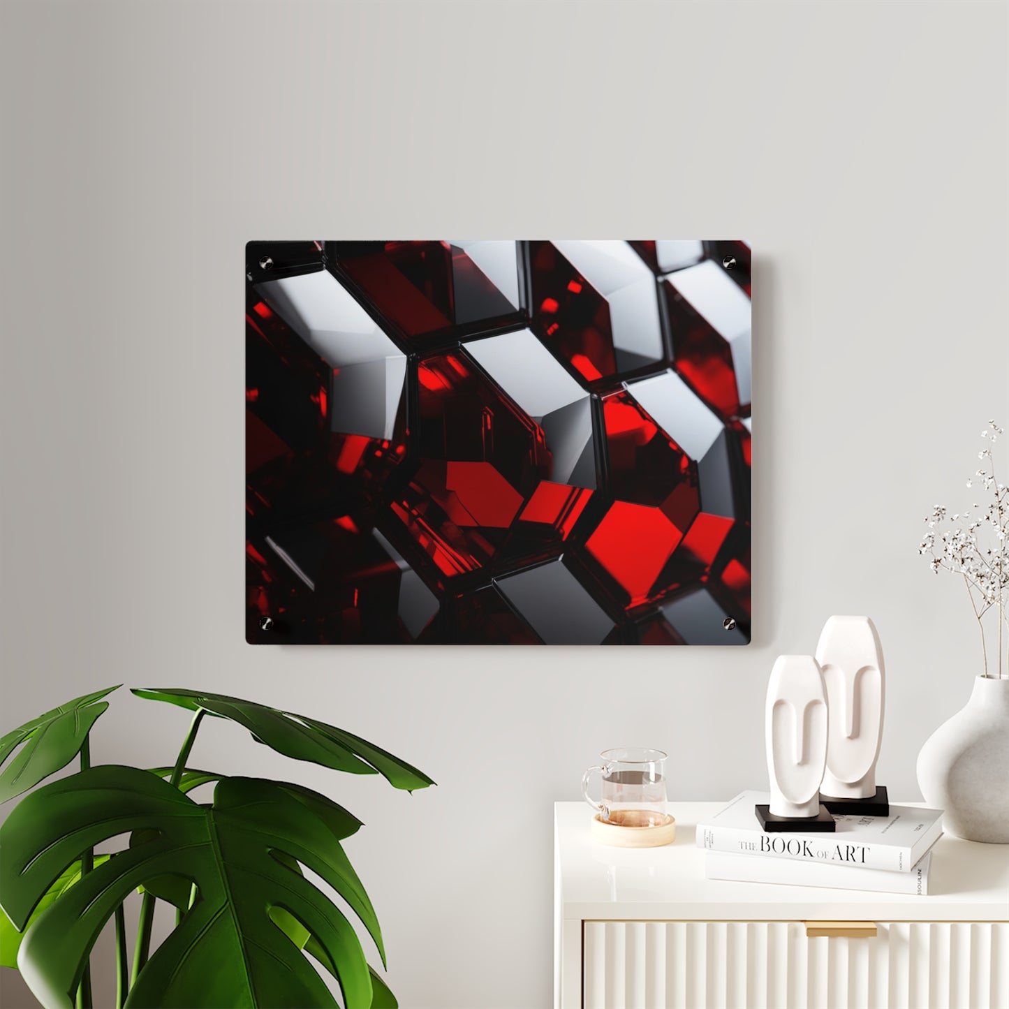 Modern Acrylic Wall Art Panels, Geometric Wall Decor, Home Office Art, Red Abstract Design, Stylish Gift for Art Lovers