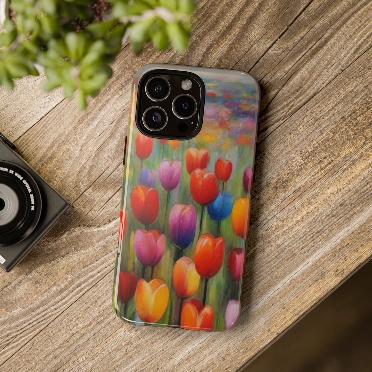 iPhone Tough Case Phone Case for iPhone 14\15\16 – Dual Layer, Matte/Glossy Finish, Wireless Charging Compatible, Colorful Tulip Phone Case