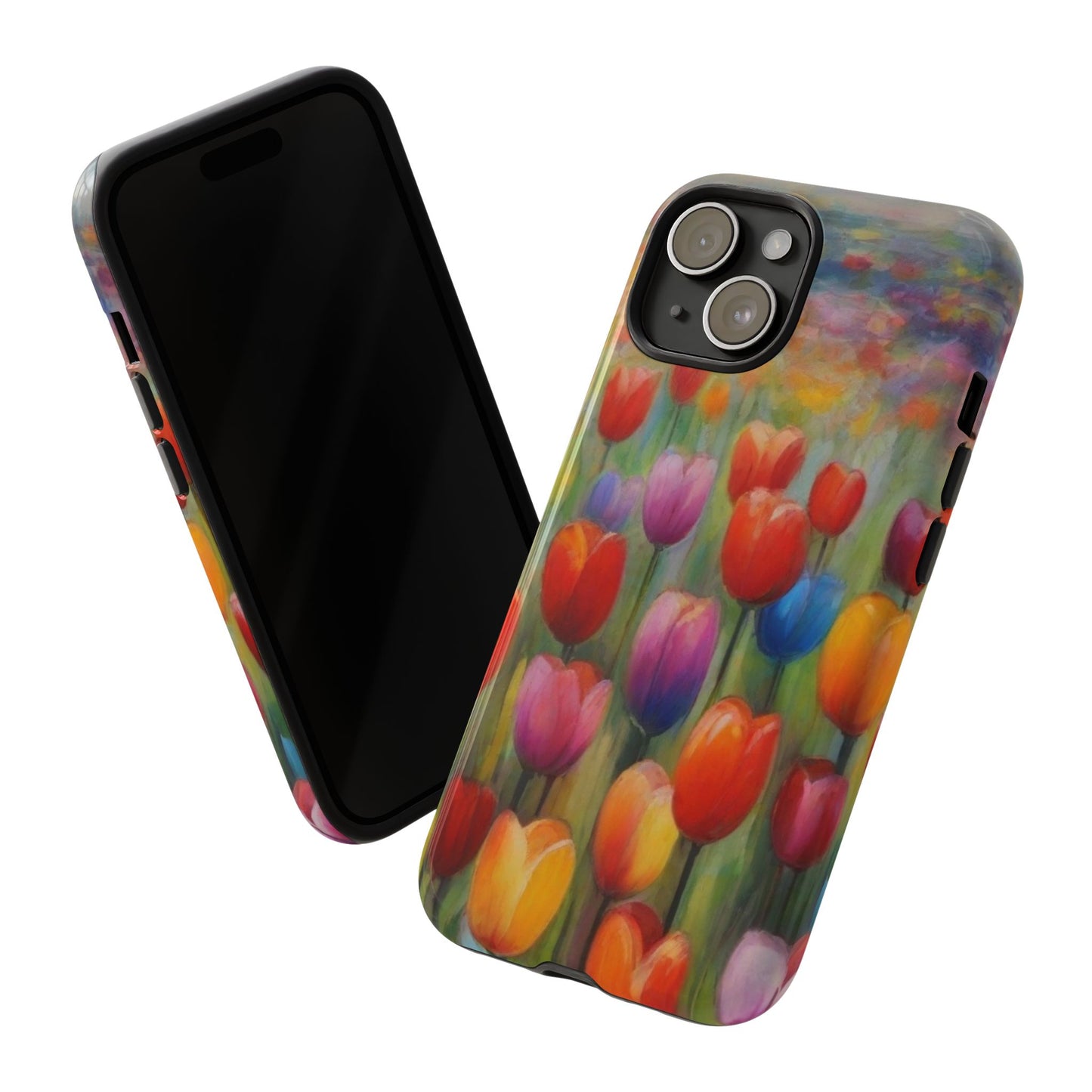 iPhone Tough Case Phone Case for iPhone 14\15\16 – Dual Layer, Matte/Glossy Finish, Wireless Charging Compatible, Colorful Tulip Phone Case