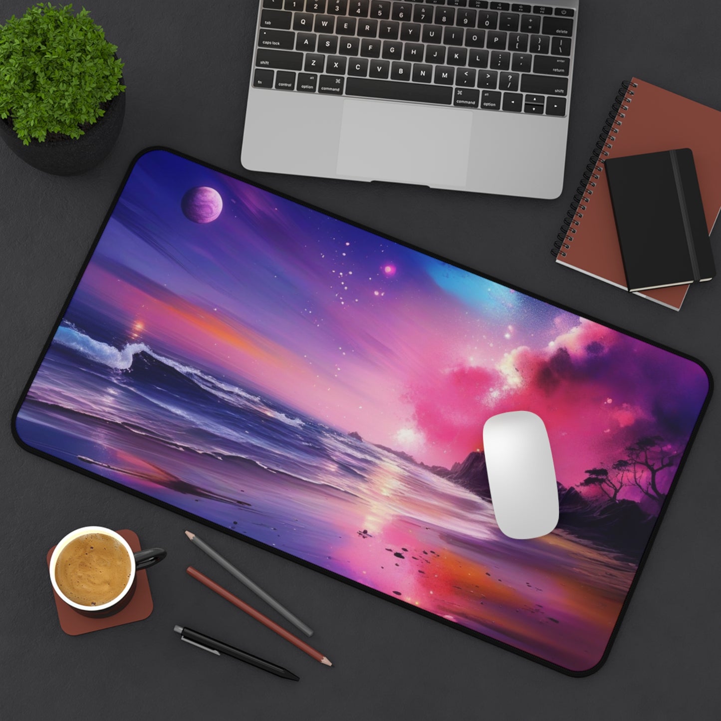 Large Gaming Mouse Pad – Premium Mouse Pad & Tech Accessory for Home & Office, Premium Desk Mat, Gaming Mouse Pad, Non-slip, Cosmic Serenity Desk Mat – Vibrant Ocean & Galaxy Design for Home Office