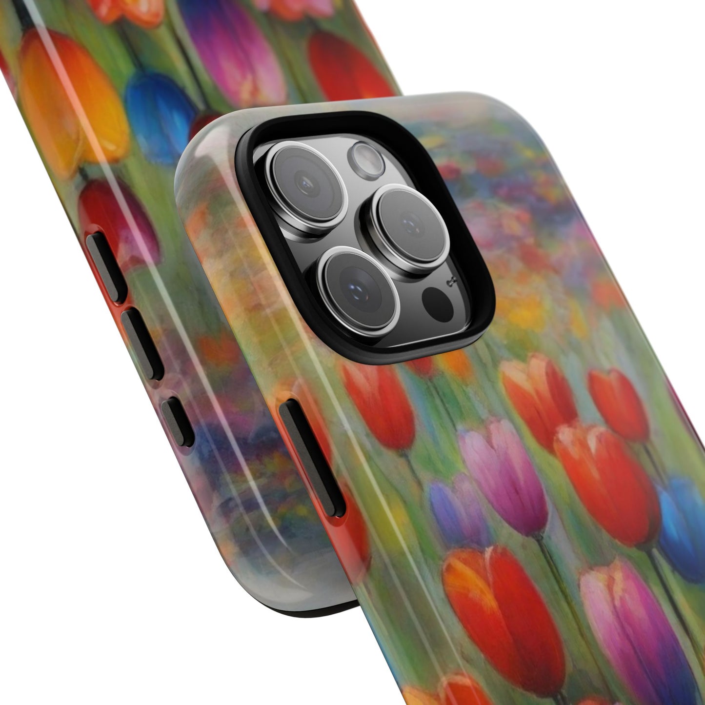 iPhone Tough Case Phone Case for iPhone 14\15\16 – Dual Layer, Matte/Glossy Finish, Wireless Charging Compatible, Colorful Tulip Phone Case