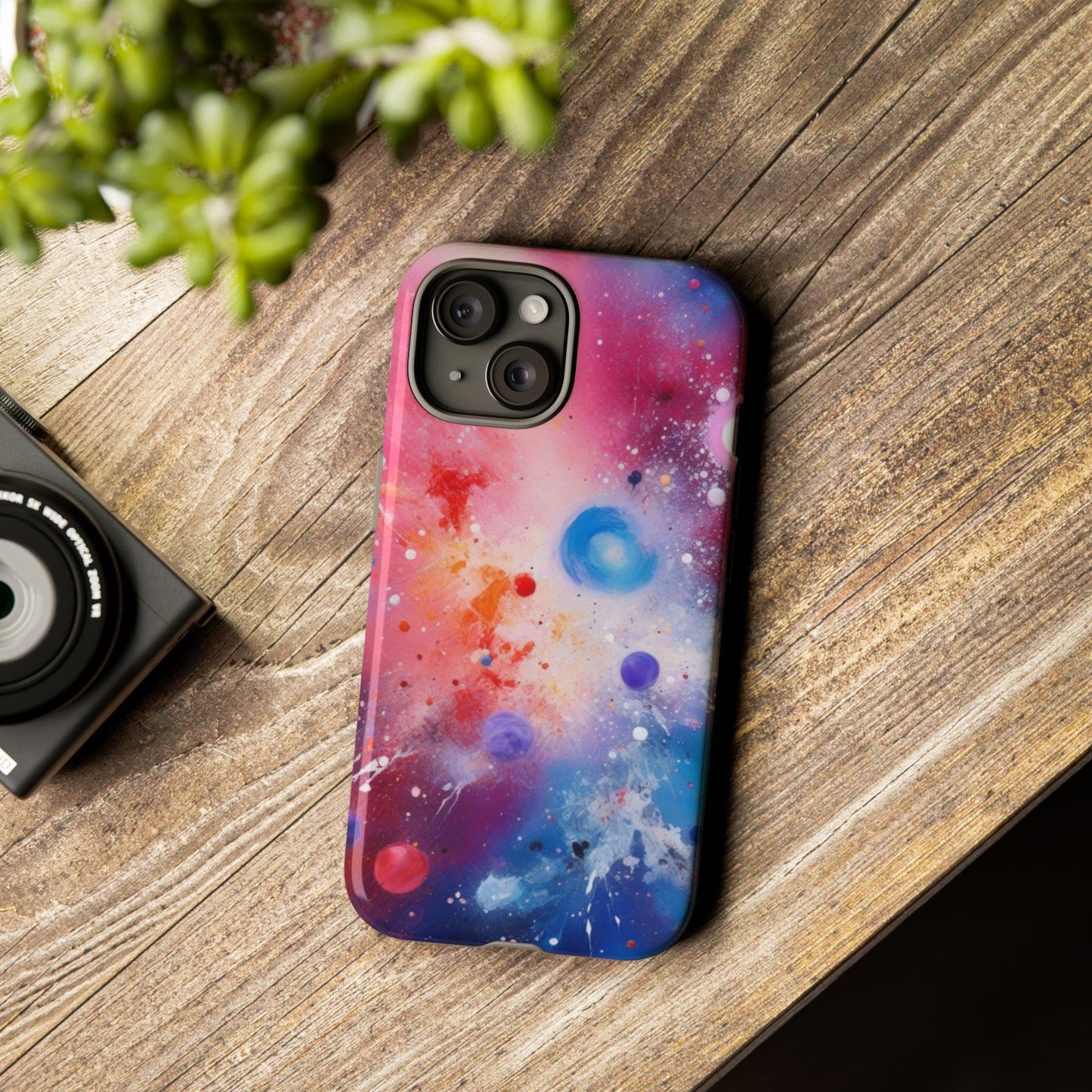 iPhone Tough Case Phone Case for iPhone 14\15\16 – Dual Layer, Matte/Glossy Finish, Wireless Charging Compatible, Galaxy-Themed Tough Phone Case – Vibrant Space Design for Audiophiles and Fashion Lovers