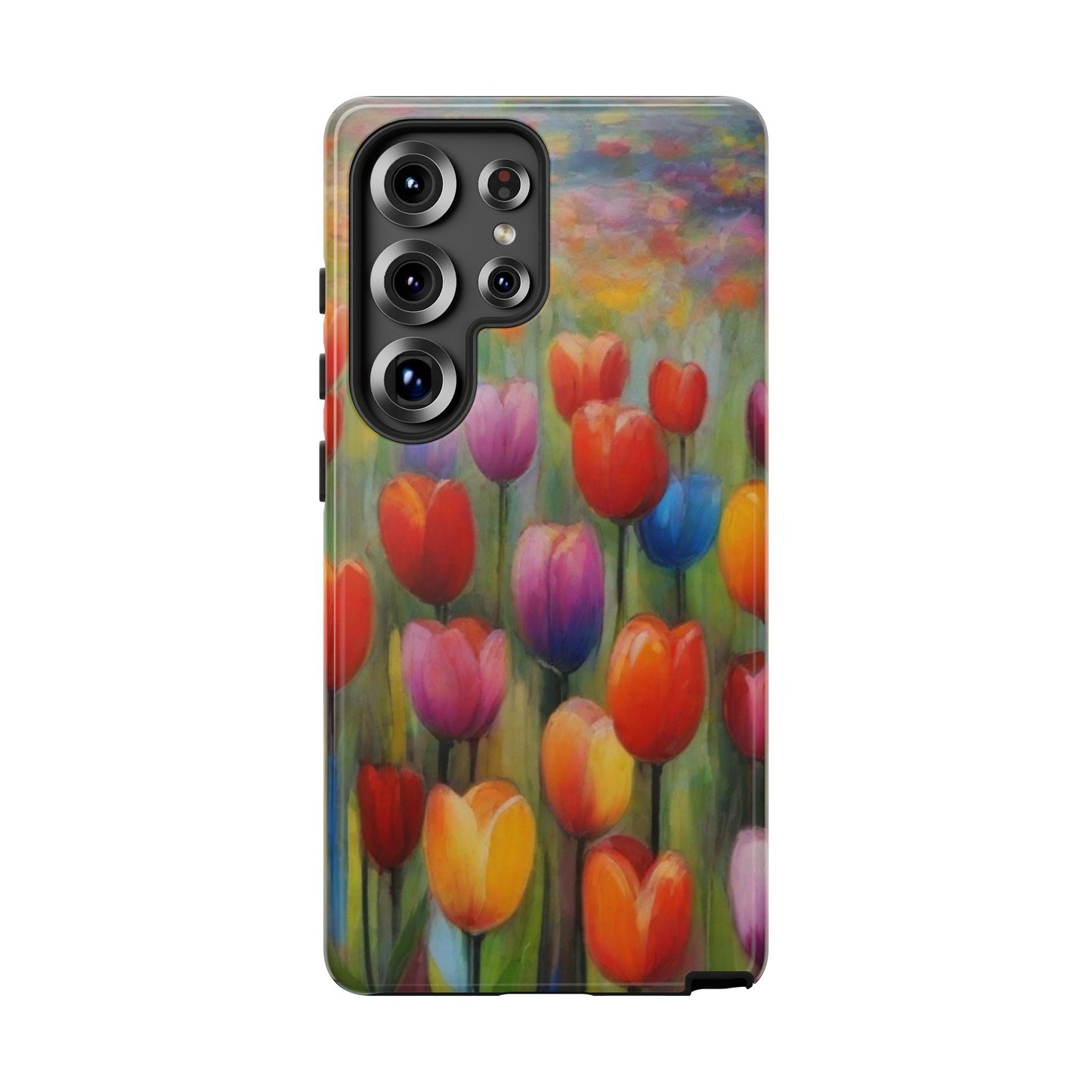 Tough Case Phone Case for Samsung Galaxy S25/S24– Dual Layer, Matte/Glossy Finish, Wireless Charging Compatible, Colorful Tulip Phone Case