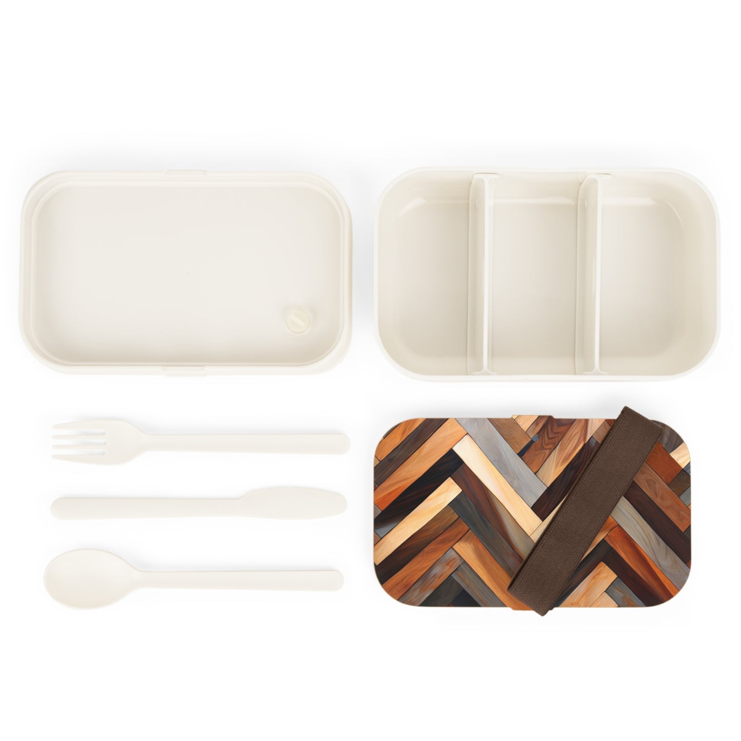 Stylish Bento Box Lunchbox – Portable, Designed Food Container with Wooden Lid & Two Moveable Compartments for Work, School & Picnics